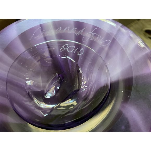 Dehanna Jones Seattle Art Glass Artist Purple Vase - Mid Century Linear Design - Picture 5 of 14